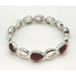 Red teardrop cabochons silver tone stretch bracelet - Valentine Gift‎
